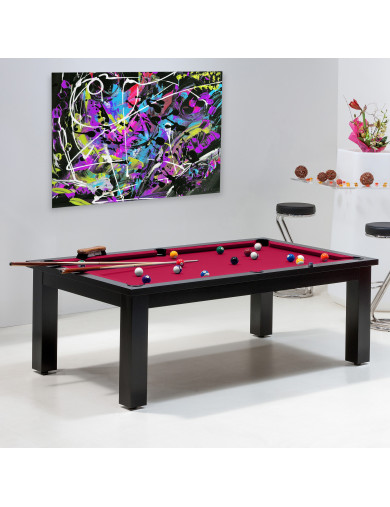 Achat table billard - Billard laqué noir satiné tapis rouge