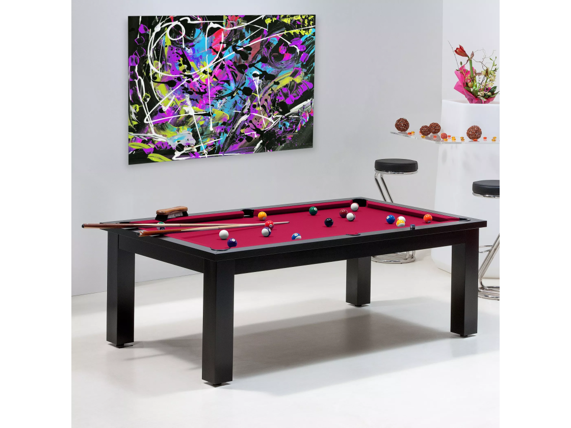 Achat table billard - Billard laqué noir satiné tapis rouge