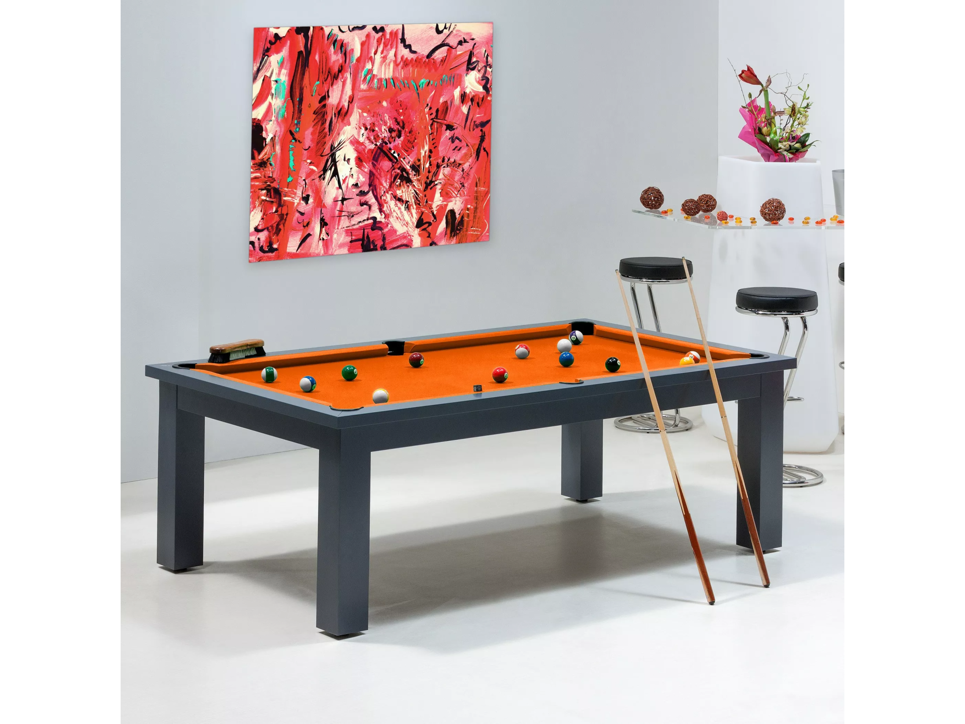 billard - billard transformable avec tapis orange