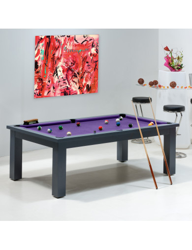 Billard convertible - Billard laque gris et tapis violet