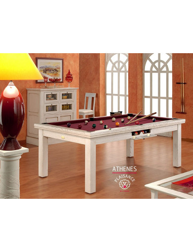 billard 2 trous, bois clair et tapis rouge