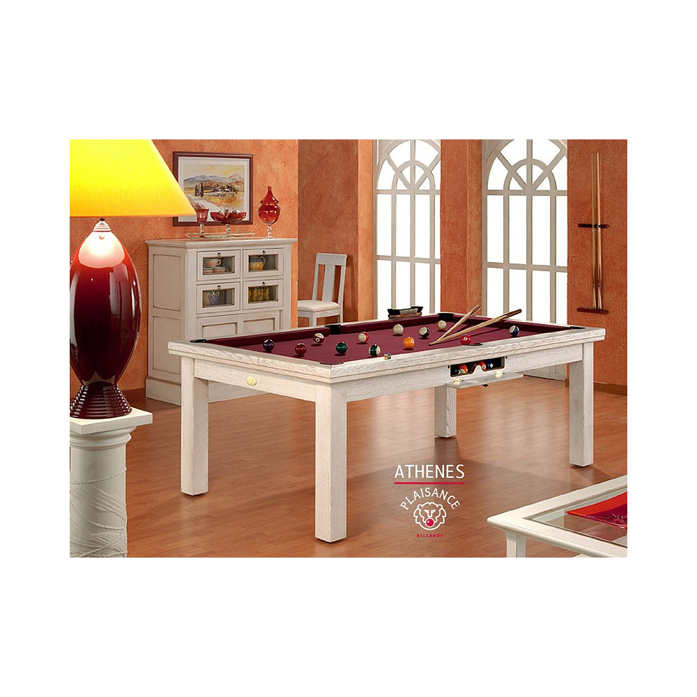 Table billard convertible en finition blanc ciré