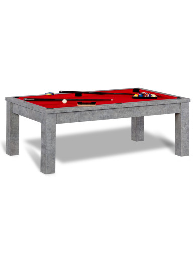 Table billard convertible : Panama avec tapis rouge et châssis aspect en marbre