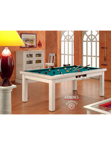 Billard: cadre bois blanc ciré et tapis Simonis vert bleu