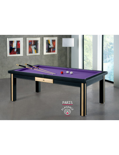 Billards paris, table en bois et cuir avec tapis de billard violet