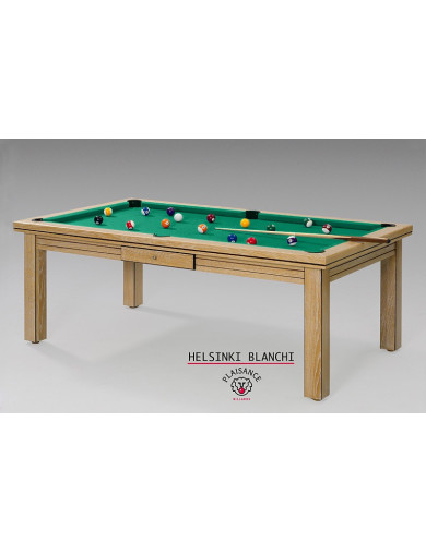 Pool table convertible, vert jaune pour le tapis et bois clair pour la table