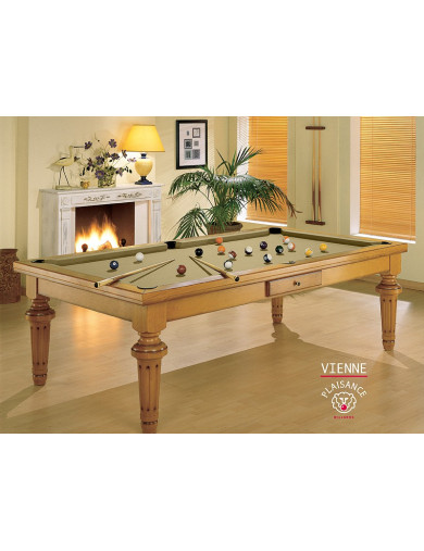 Billard avec plateau, table en bois et tapis de billard gold (or)