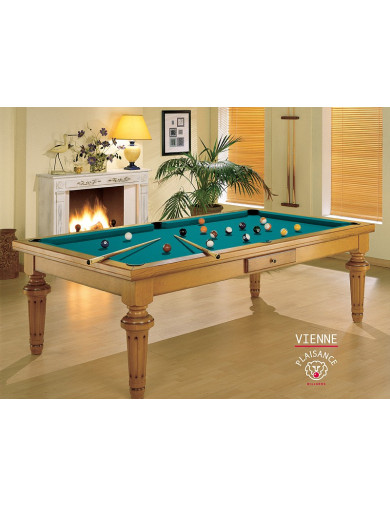 Billard dinatoire (table billard convertible) bois massifs et tapis vert bleu