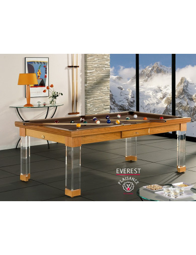 Billard transformable en table, fabriqué avec un tapis couleur chocolat