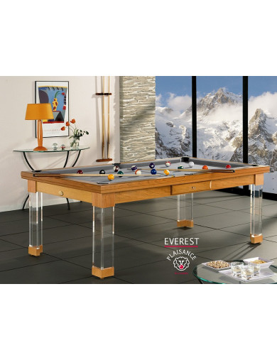 Billard table à manger, table en bois et tapis gris moderne