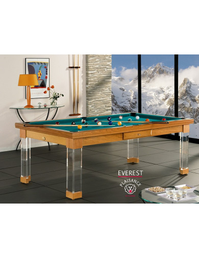 Billard dinatoire, chassis en bois et tapis vert bleu de qualité