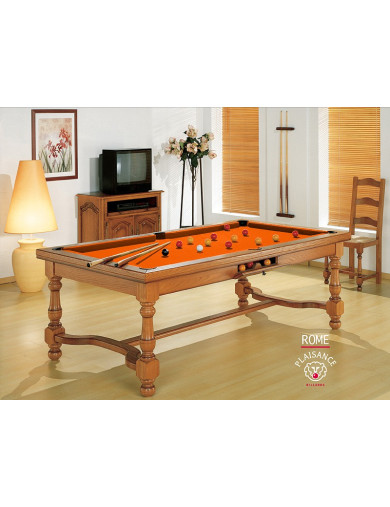 Billard design, avec table convertible et tapis orange couleur tonifiante