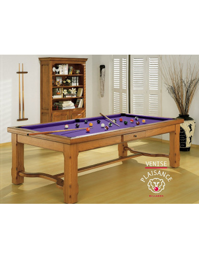 Billard : chassis et pieds en bois massifs et tapis de billard violet moderne