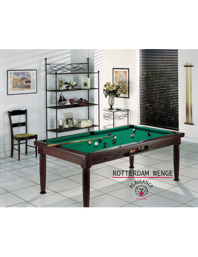 Billard table a manger design, table noire et tapis vert jaune pour jouer au billard