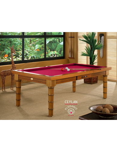 Billard de salon, cadre bois merisier et tapis rouge