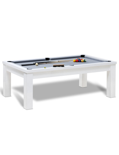 Billard contemporain, table blanche et tapis gris