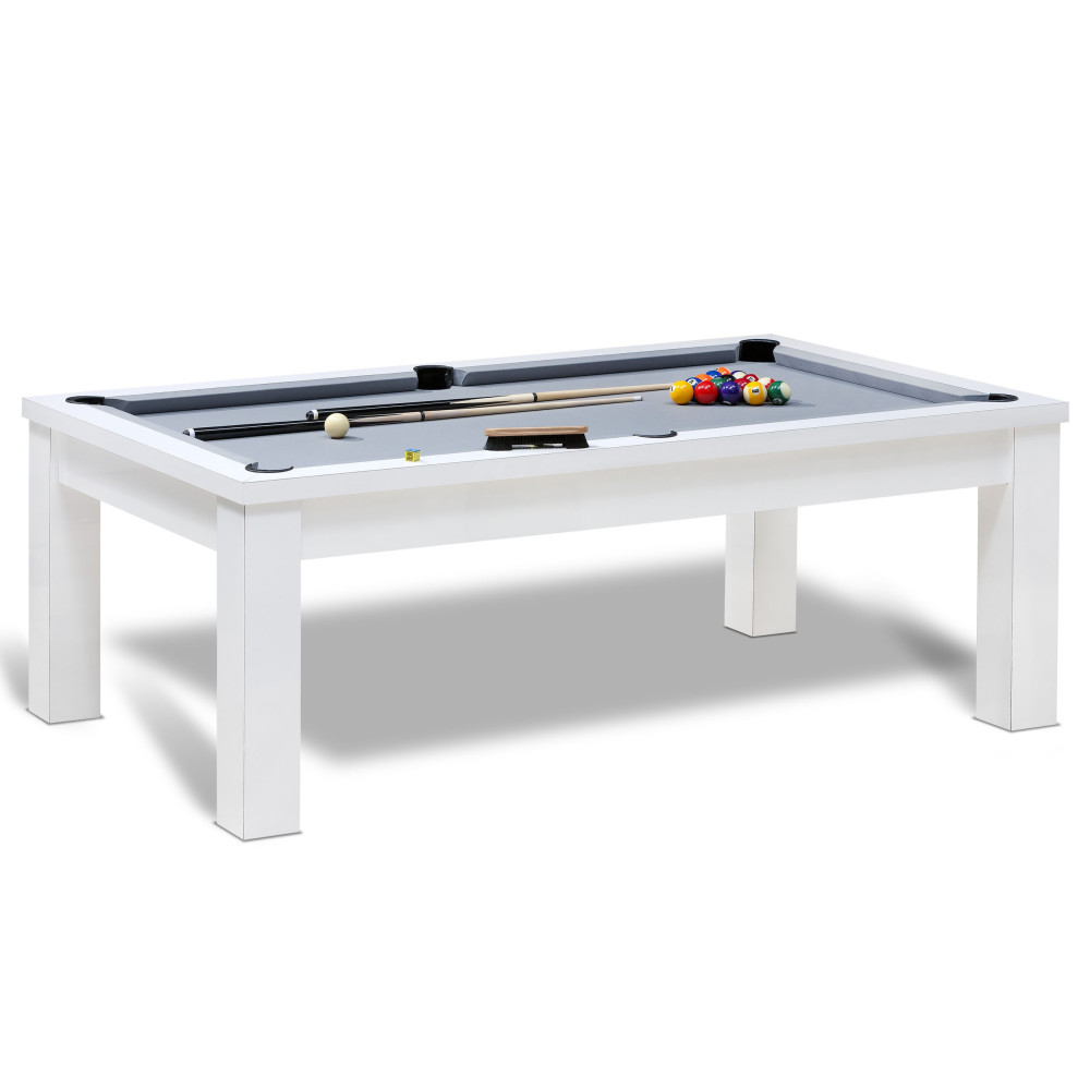 Billard contemporain, table blanche et tapis gris