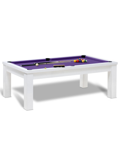 Billard transformable en table a manger, tapis de jeu violet