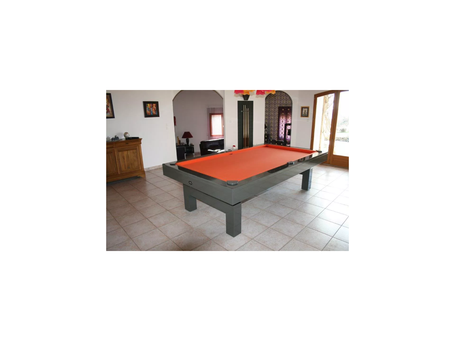 Table billard convertible, avec tapis orange