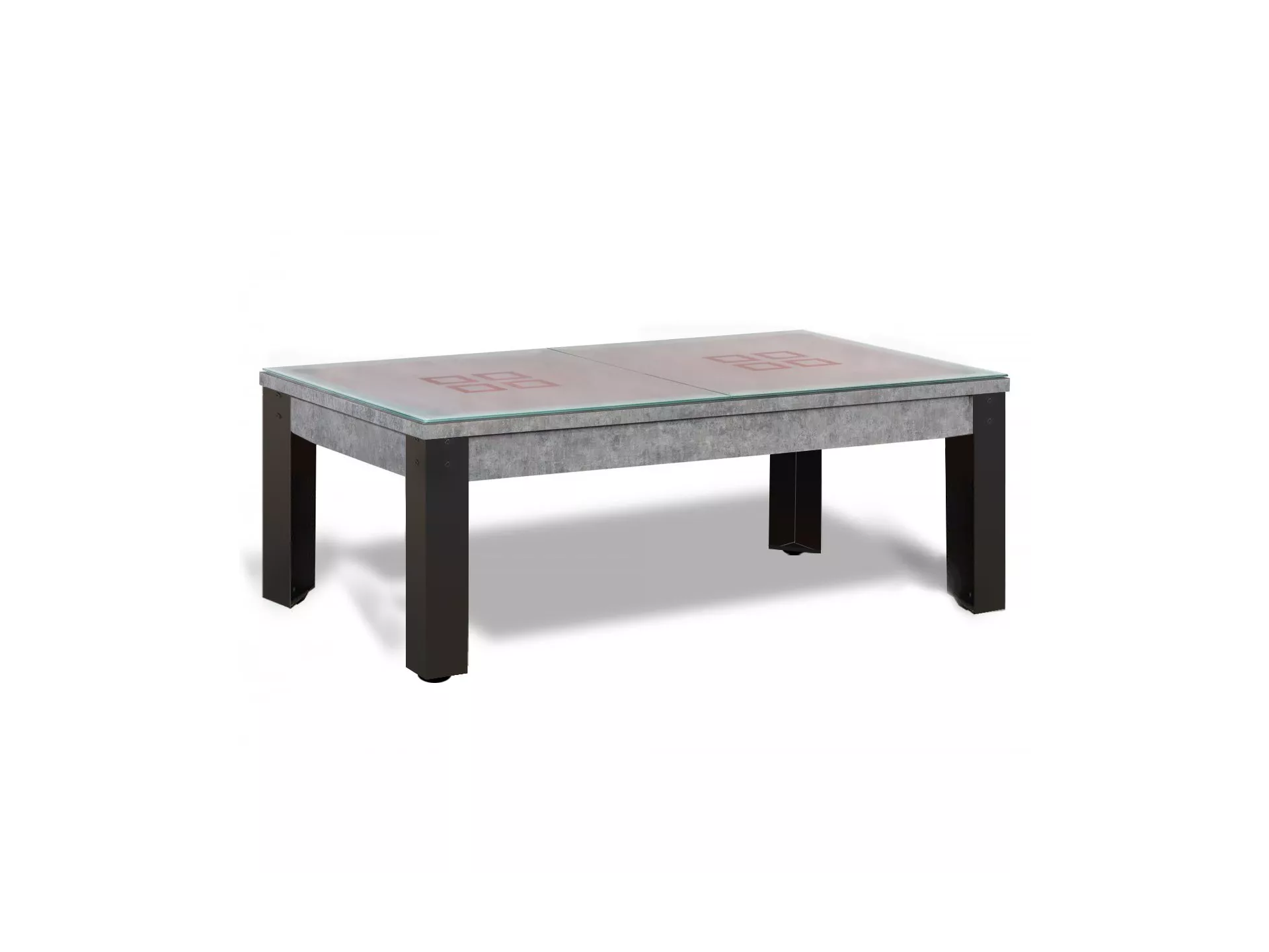 Billard table à manger : dessus de table en verre, billard Panama métallique