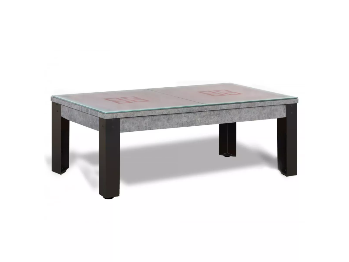 Billard table à manger : dessus de table en verre, billard Panama métallique