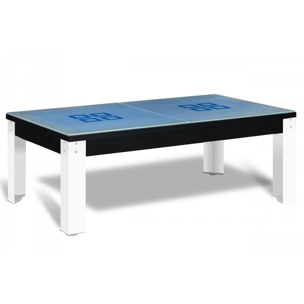 Billard transformable avec pieds métalliques blancs et billard table noir