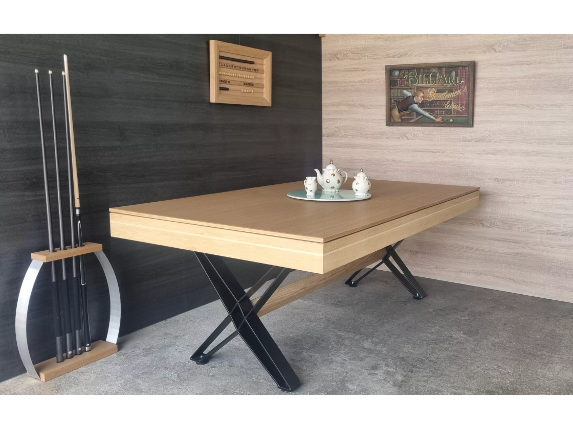 Table billard convertible, dessus de table en bois en 2 parties