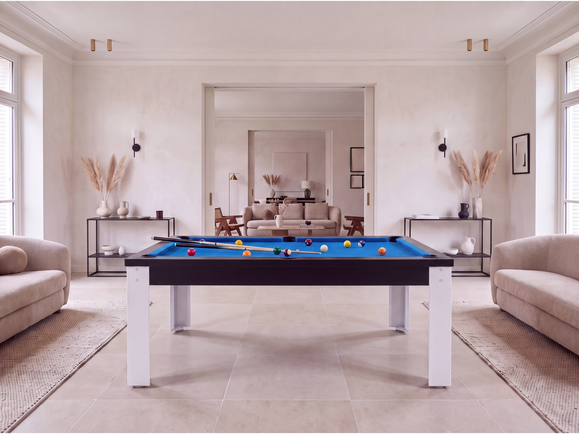 Table billard convertible industriel avec pieds métalliques