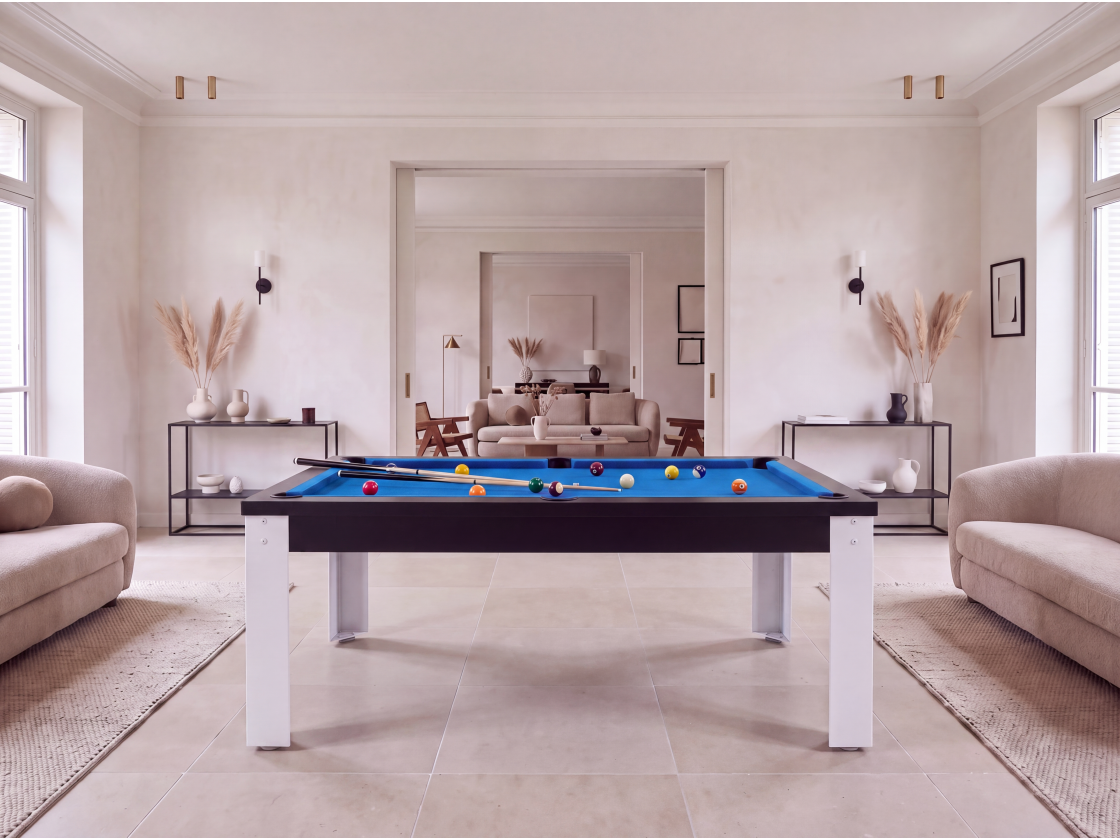 Table billard convertible industriel avec pieds métalliques