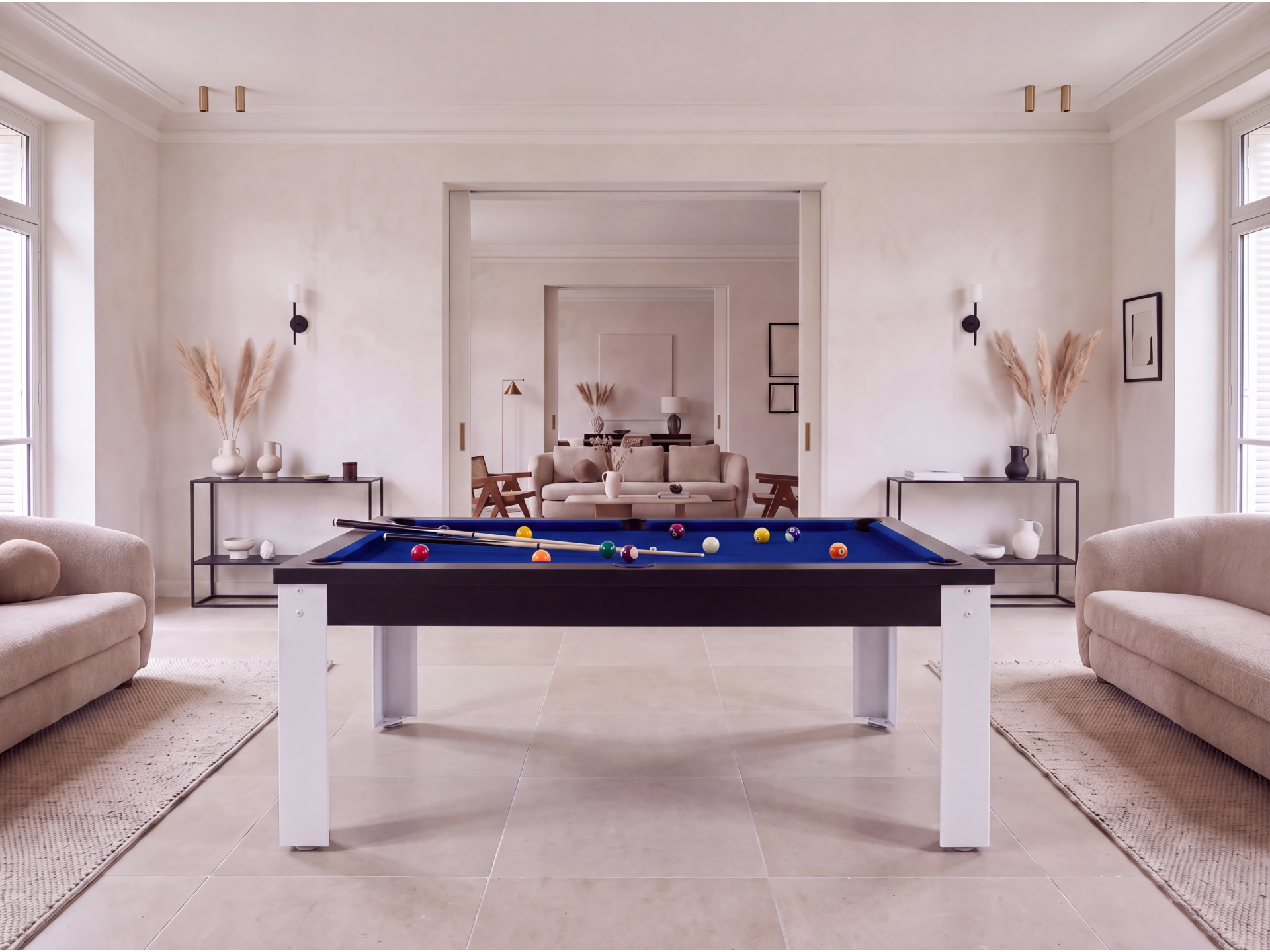 Table billard convertible industriel avec pieds métalliques