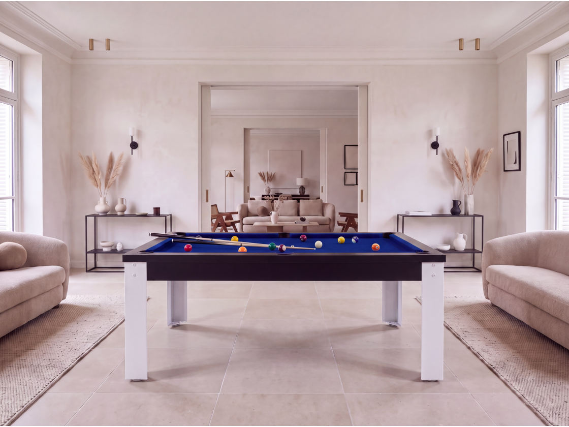 Table billard convertible industriel avec pieds métalliques