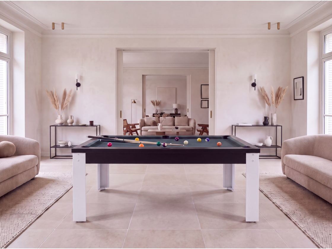 Table billard convertible industriel avec pieds métalliques