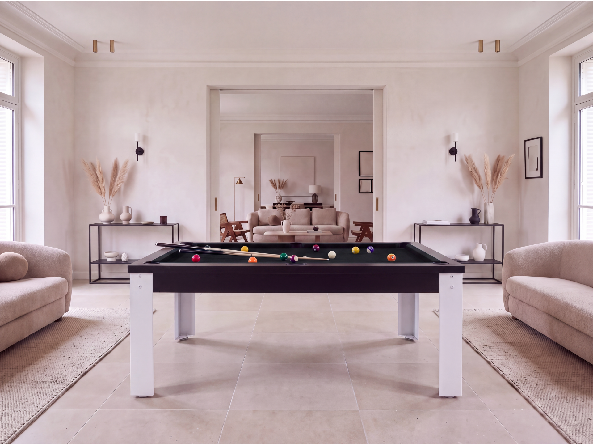 Table billard convertible industriel avec pieds métalliques