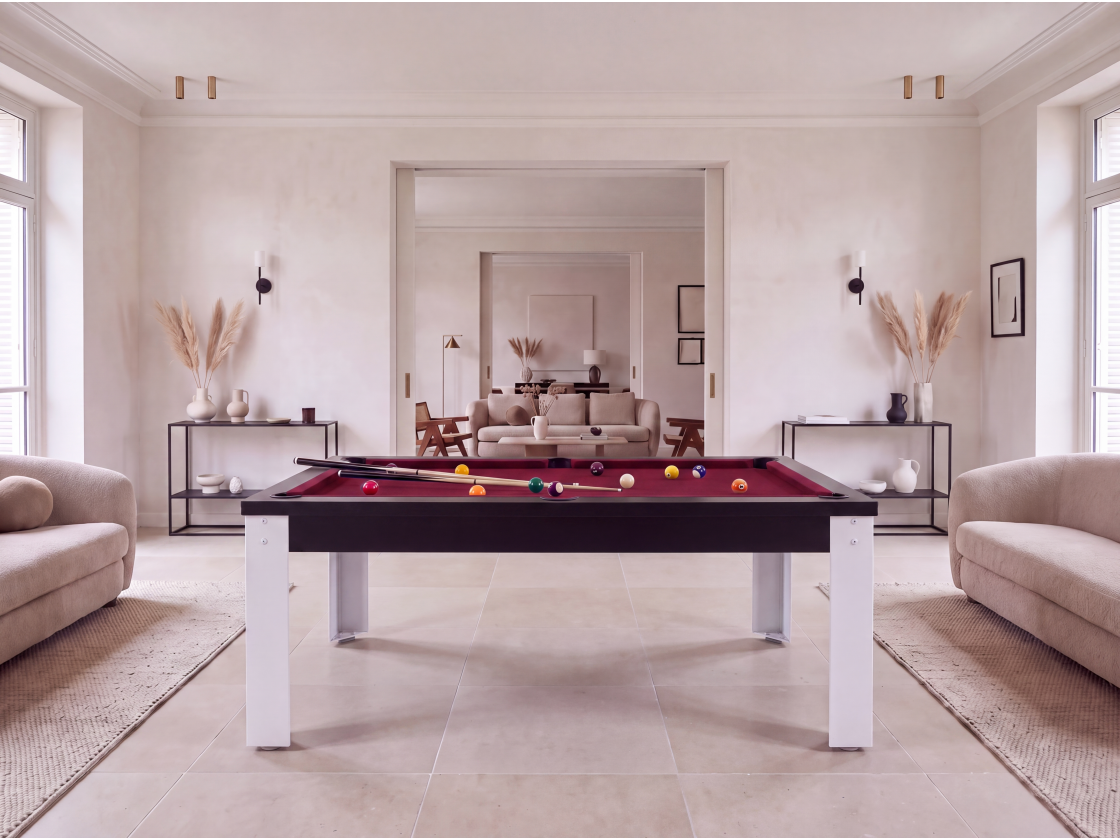 Table billard convertible industriel avec pieds métalliques