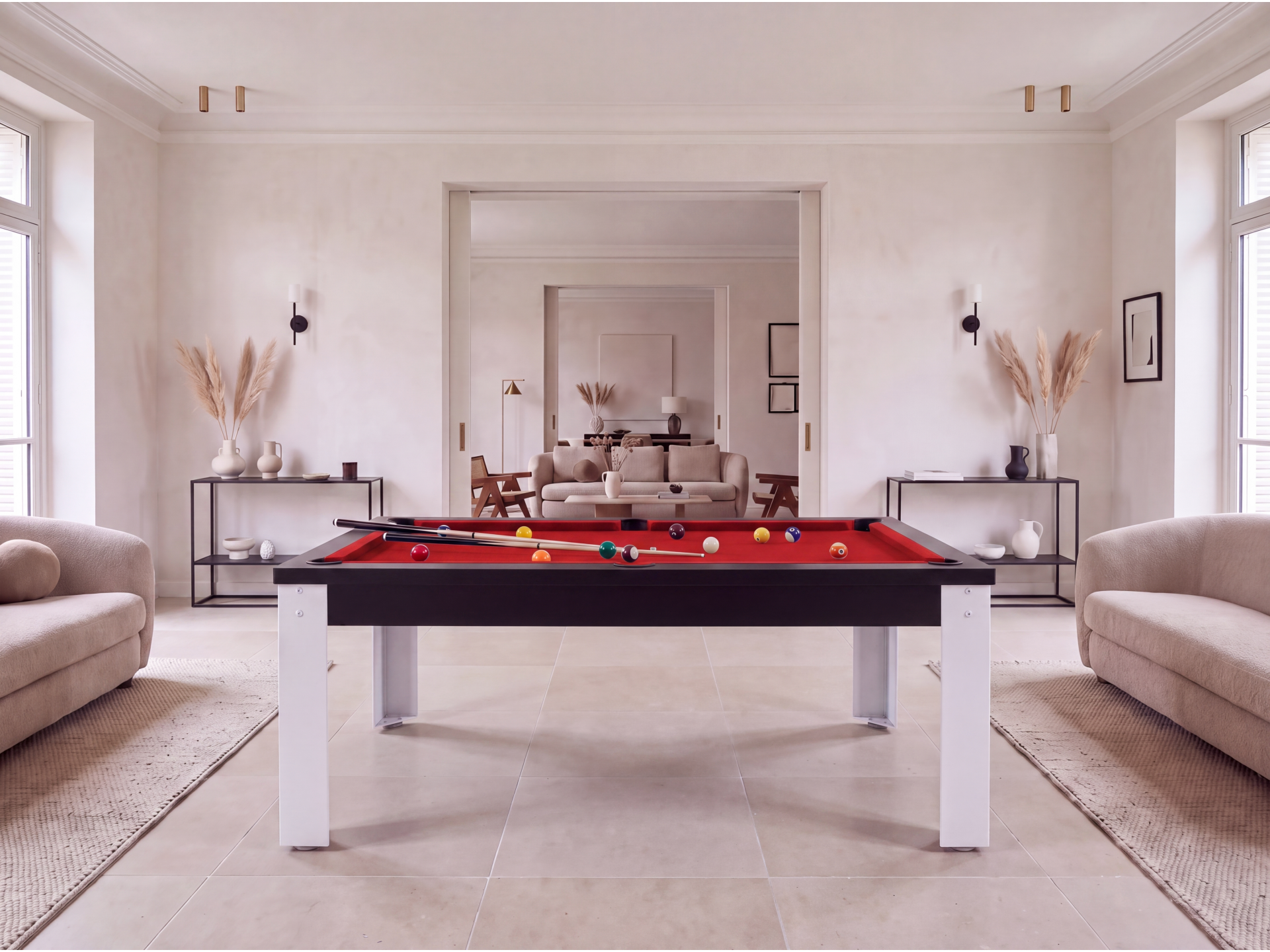 Table billard convertible industriel avec pieds métalliques
