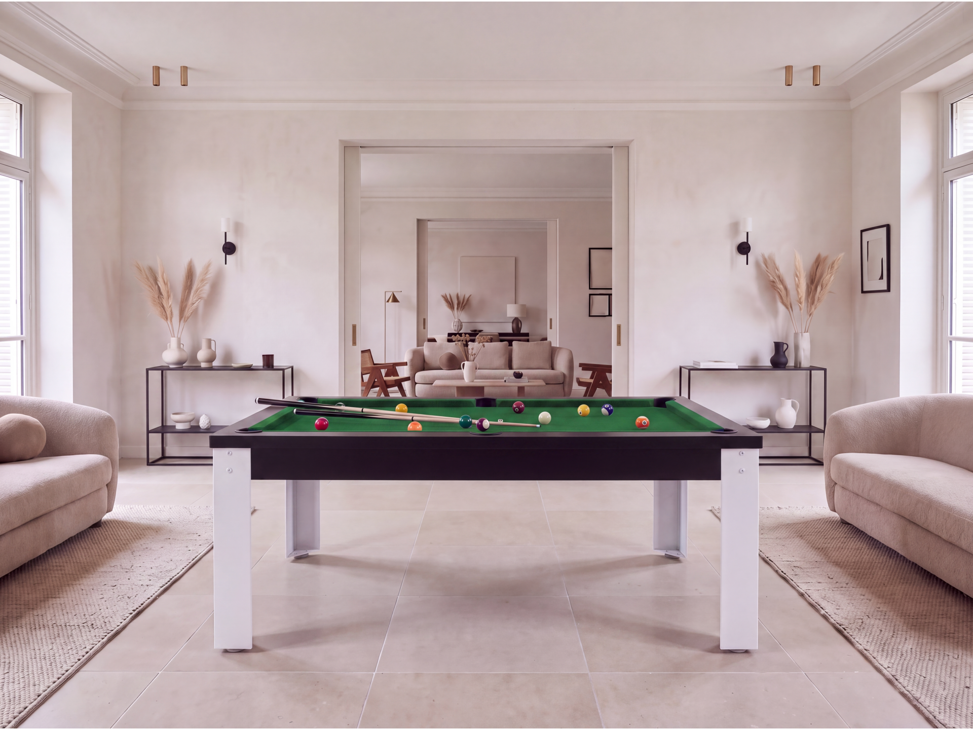 Table billard convertible industriel avec pieds métalliques
