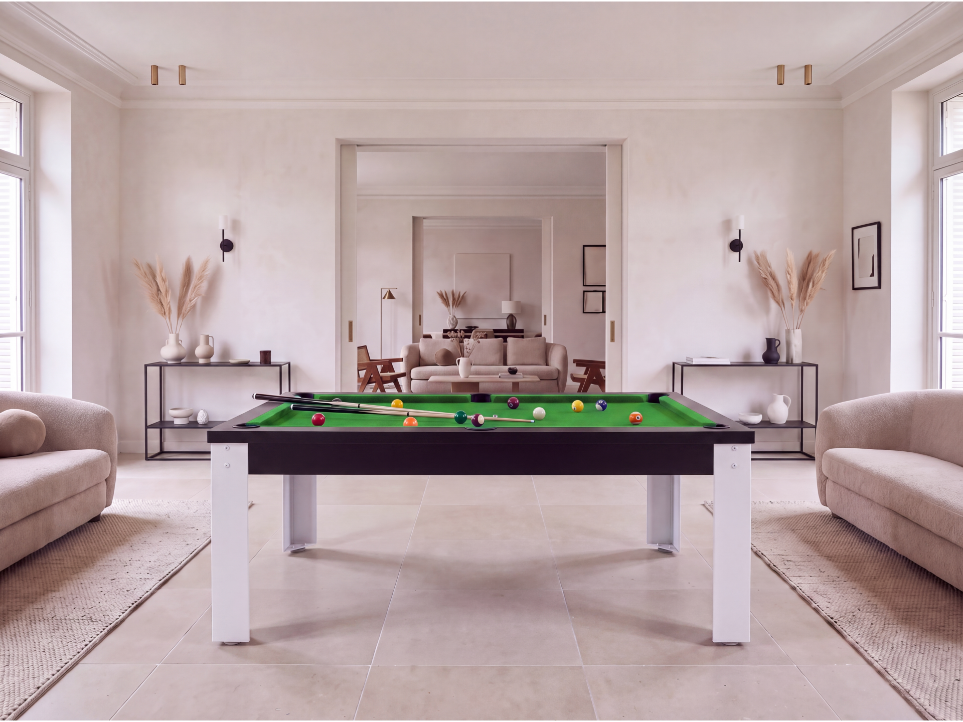 Table billard convertible industriel avec pieds métalliques