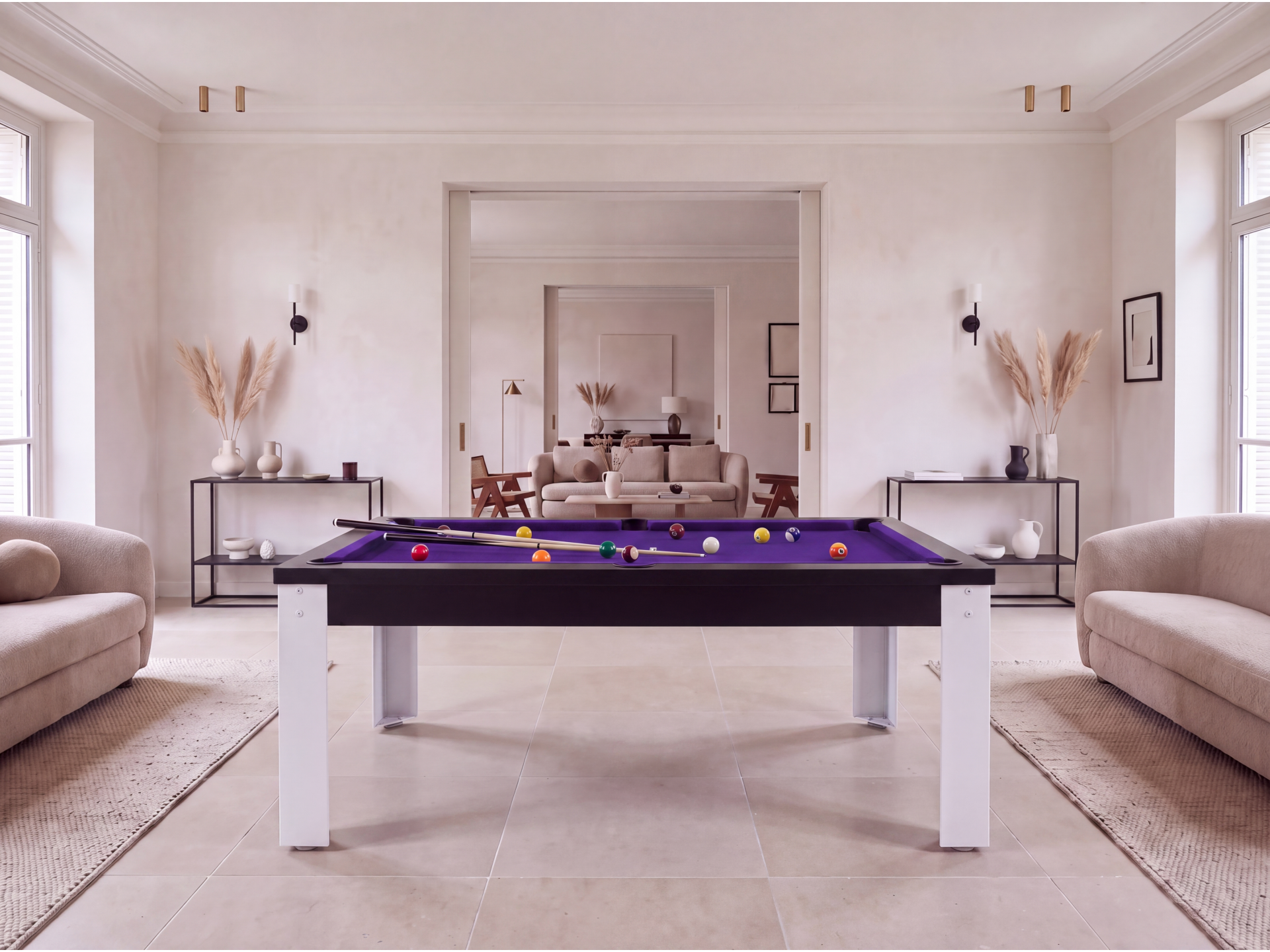 Table billard convertible industriel avec pieds métalliques