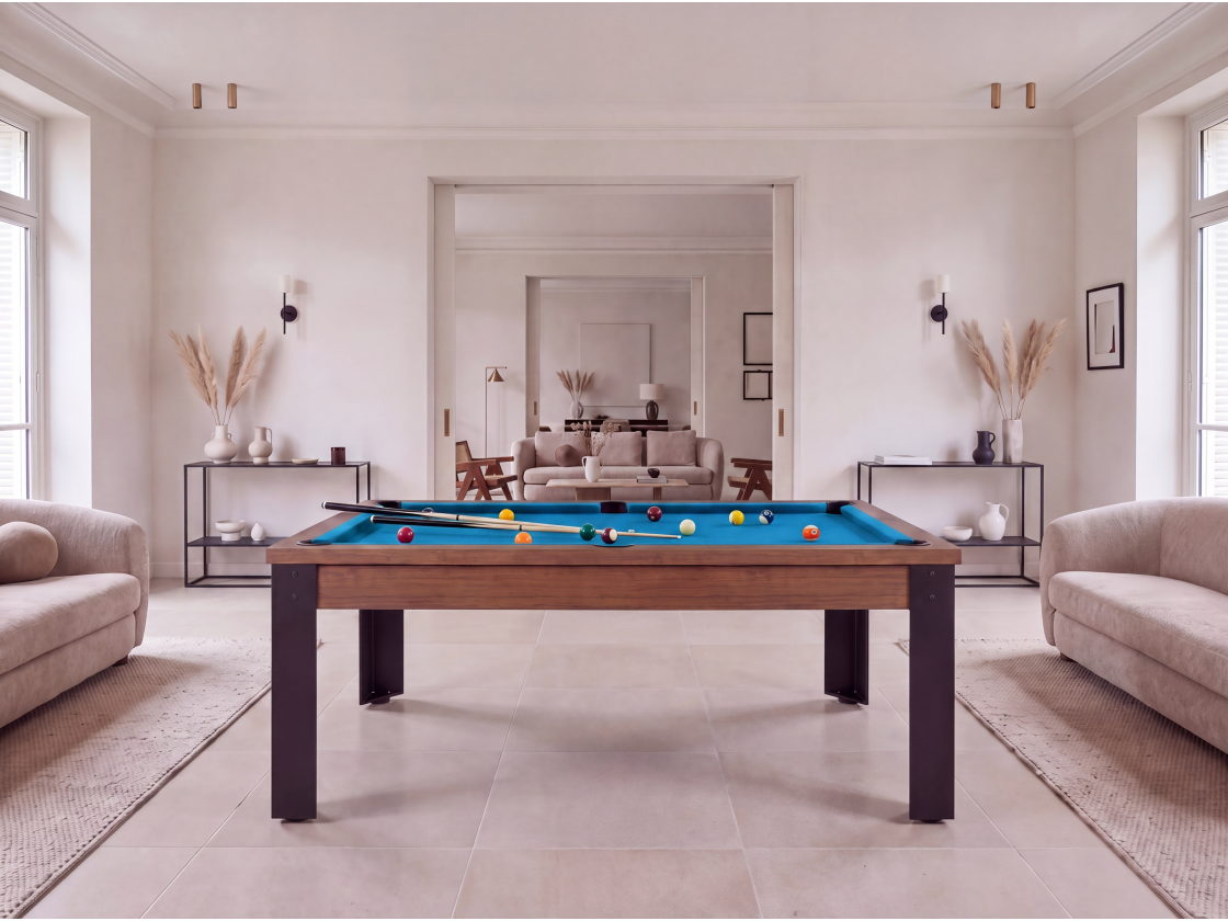 Table billard convertible, pieds métalliques couleur aux choix