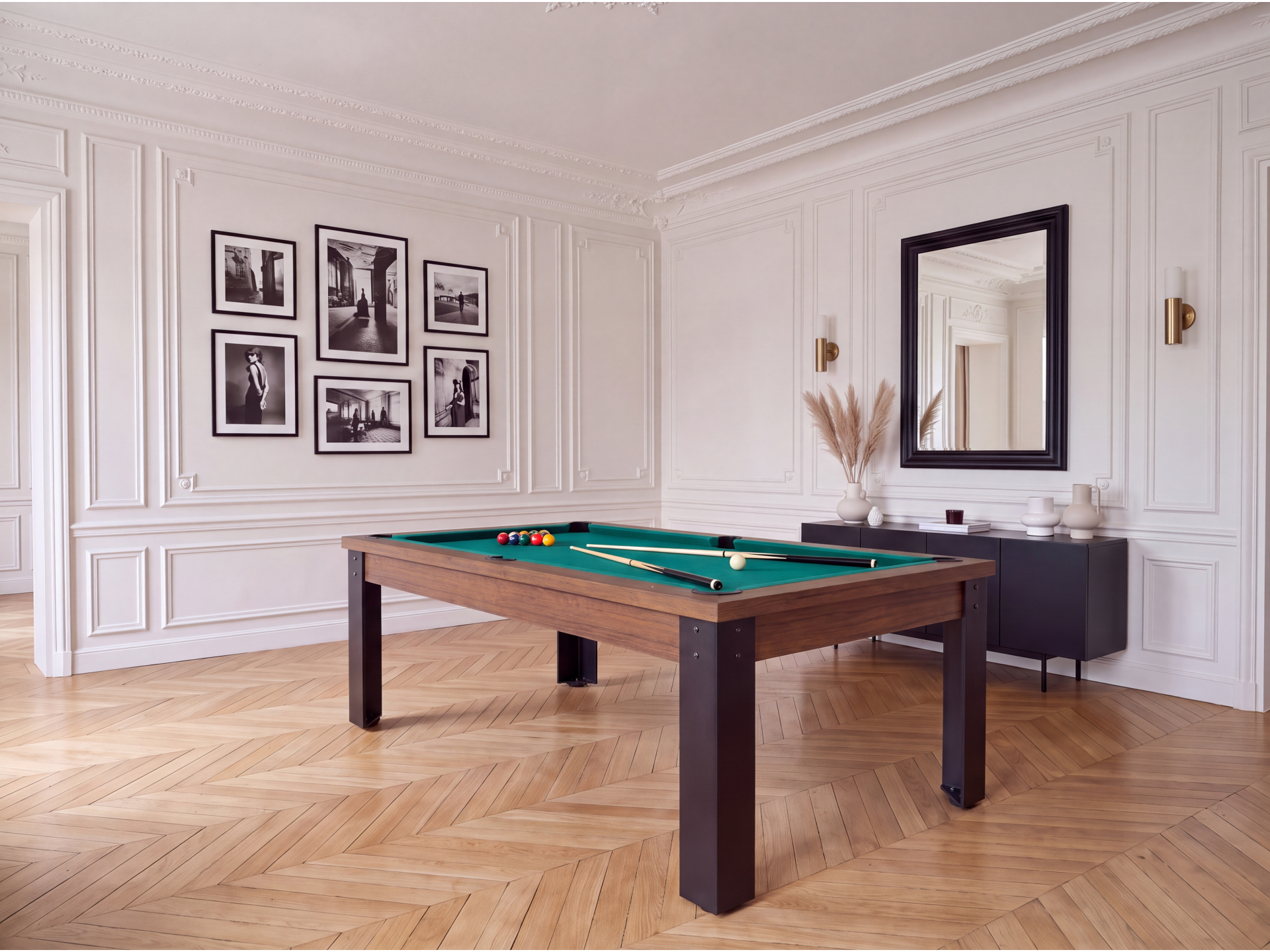 Table billard convertible, pieds métalliques couleur aux choix