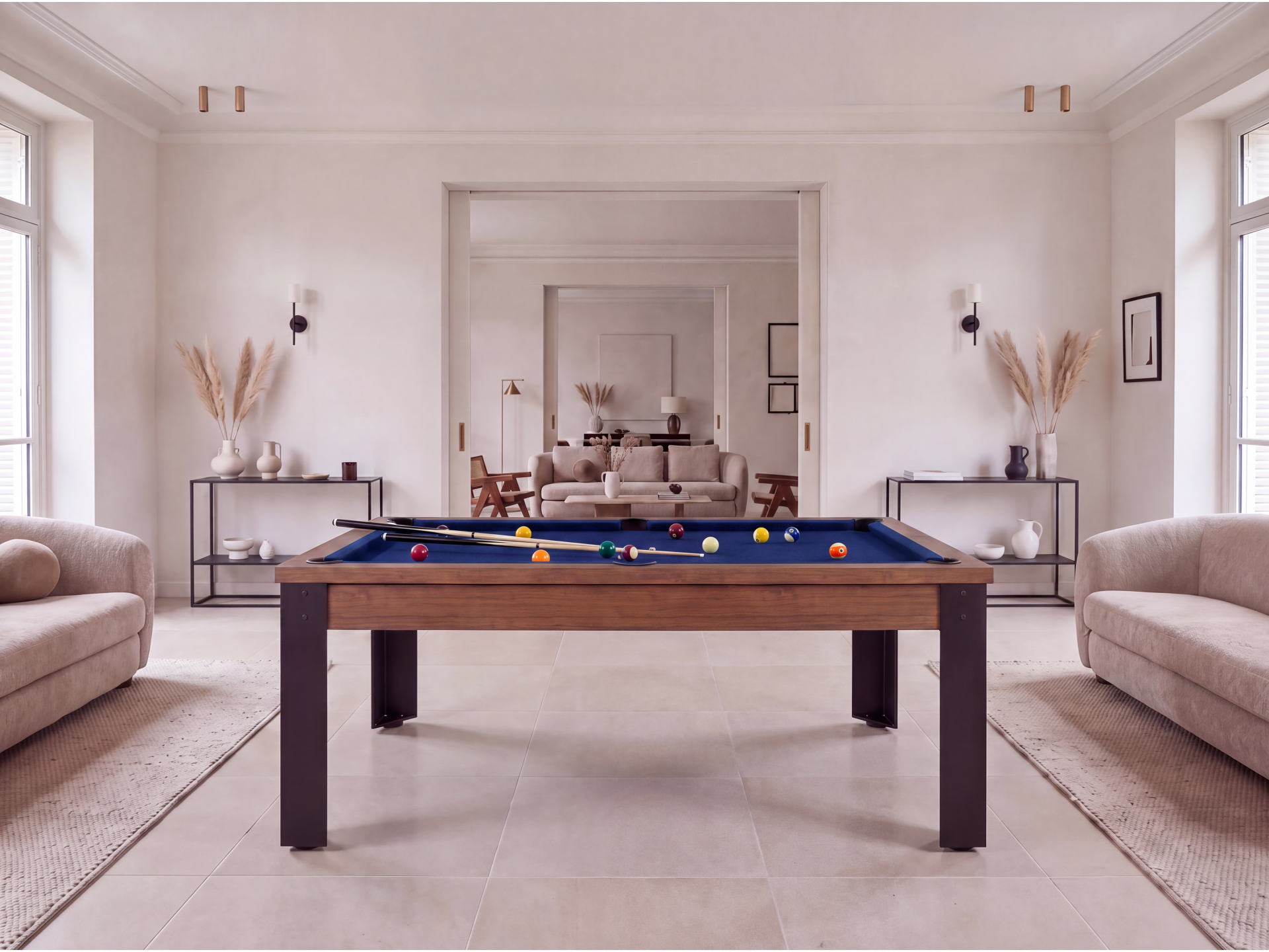 Table billard convertible, pieds métalliques couleur aux choix