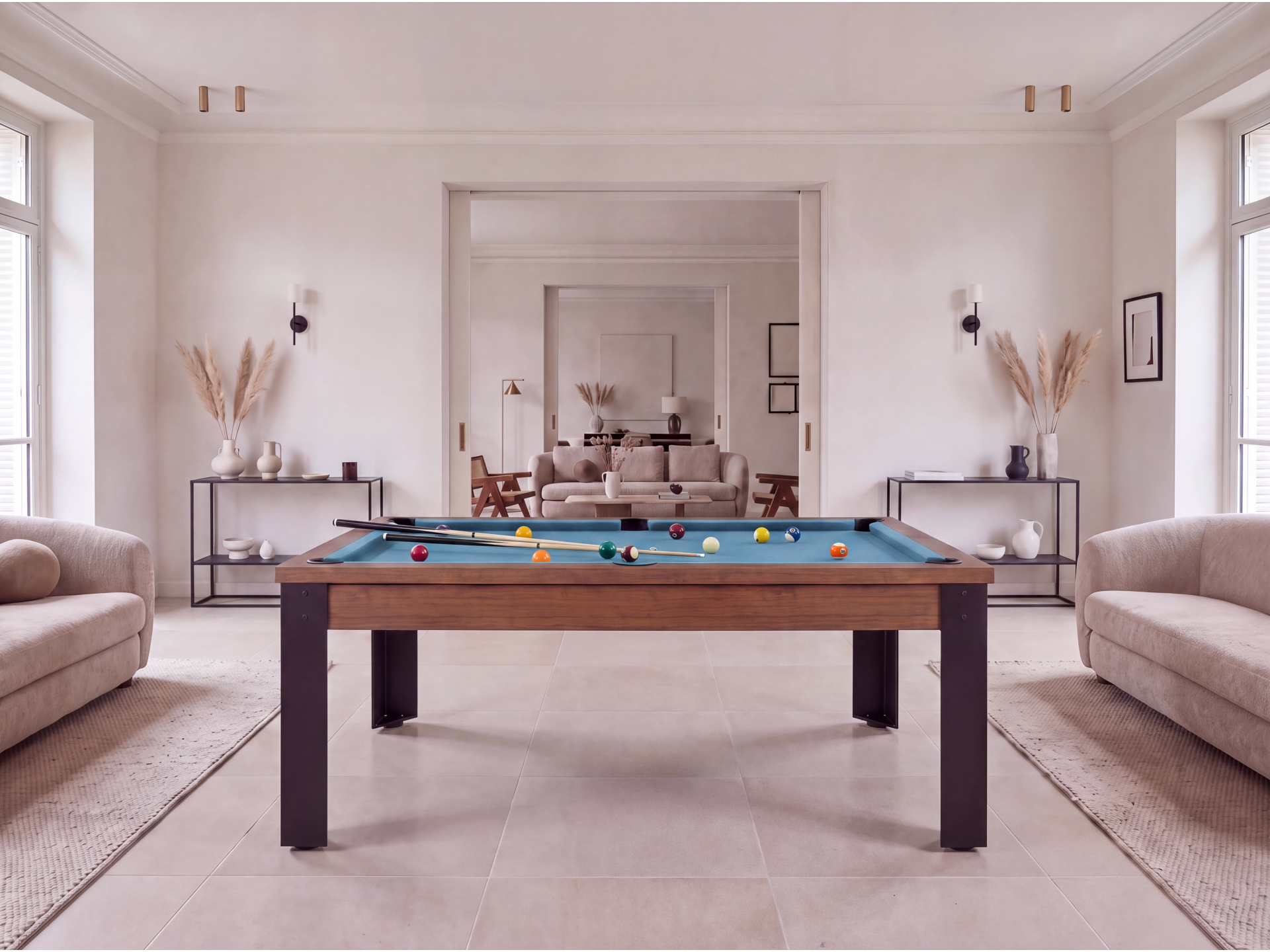 Table billard convertible, pieds métalliques couleur aux choix