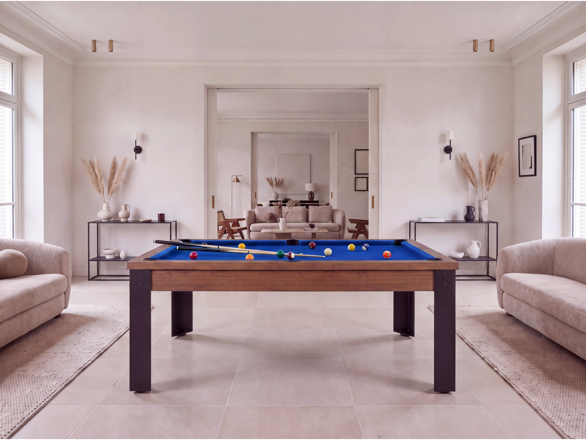 Table billard convertible, pieds métalliques couleur aux choix
