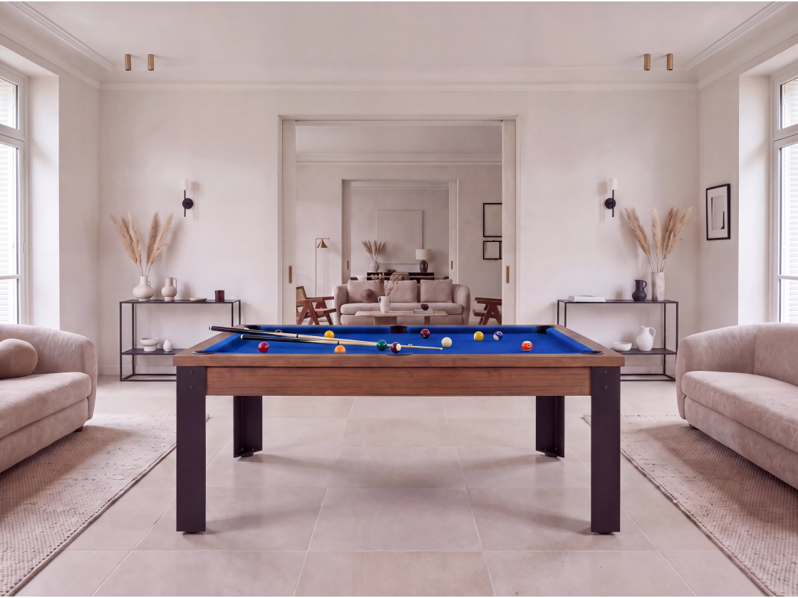 Table billard convertible, pieds métalliques couleur aux choix
