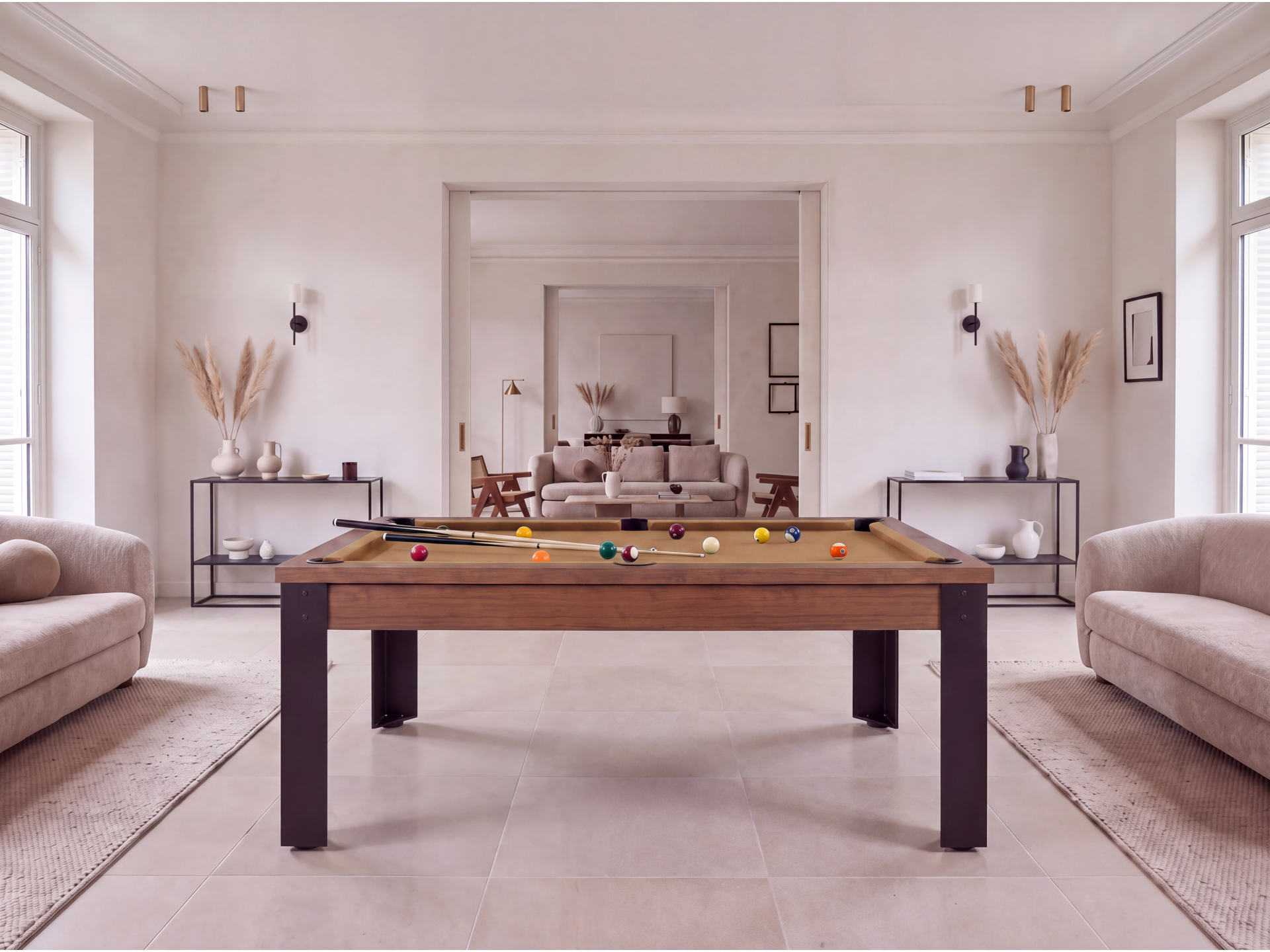 Table billard convertible, pieds métalliques couleur aux choix