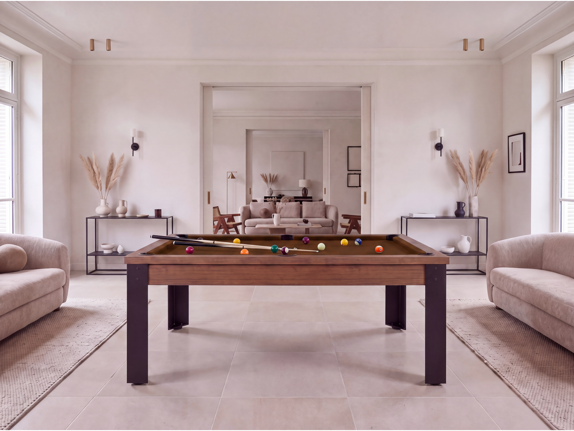 Table billard convertible, pieds métalliques couleur aux choix