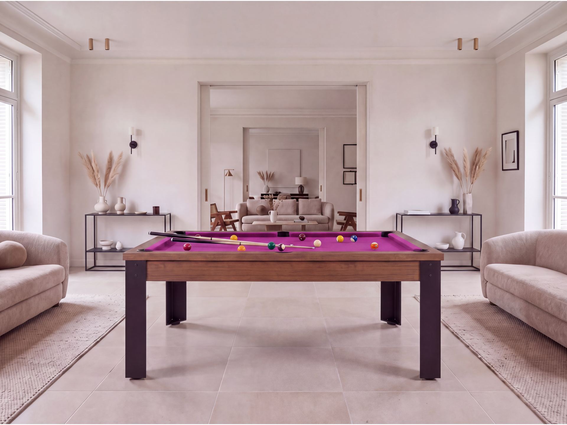 Table billard convertible, pieds métalliques couleur aux choix
