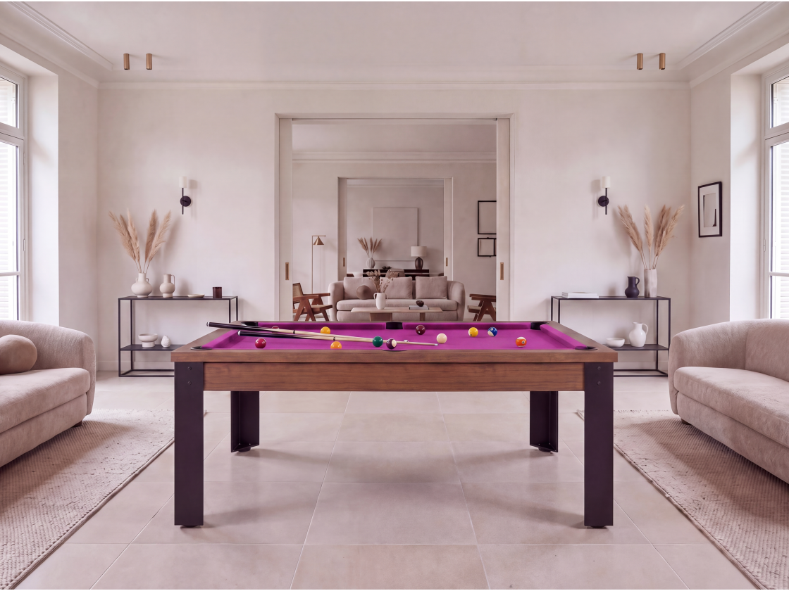 Table billard convertible, pieds métalliques couleur aux choix