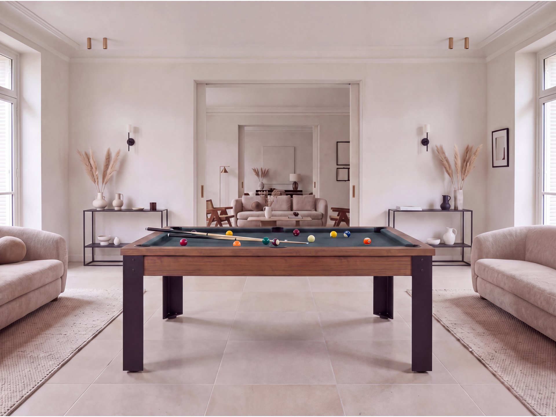 Table billard convertible, pieds métalliques couleur aux choix