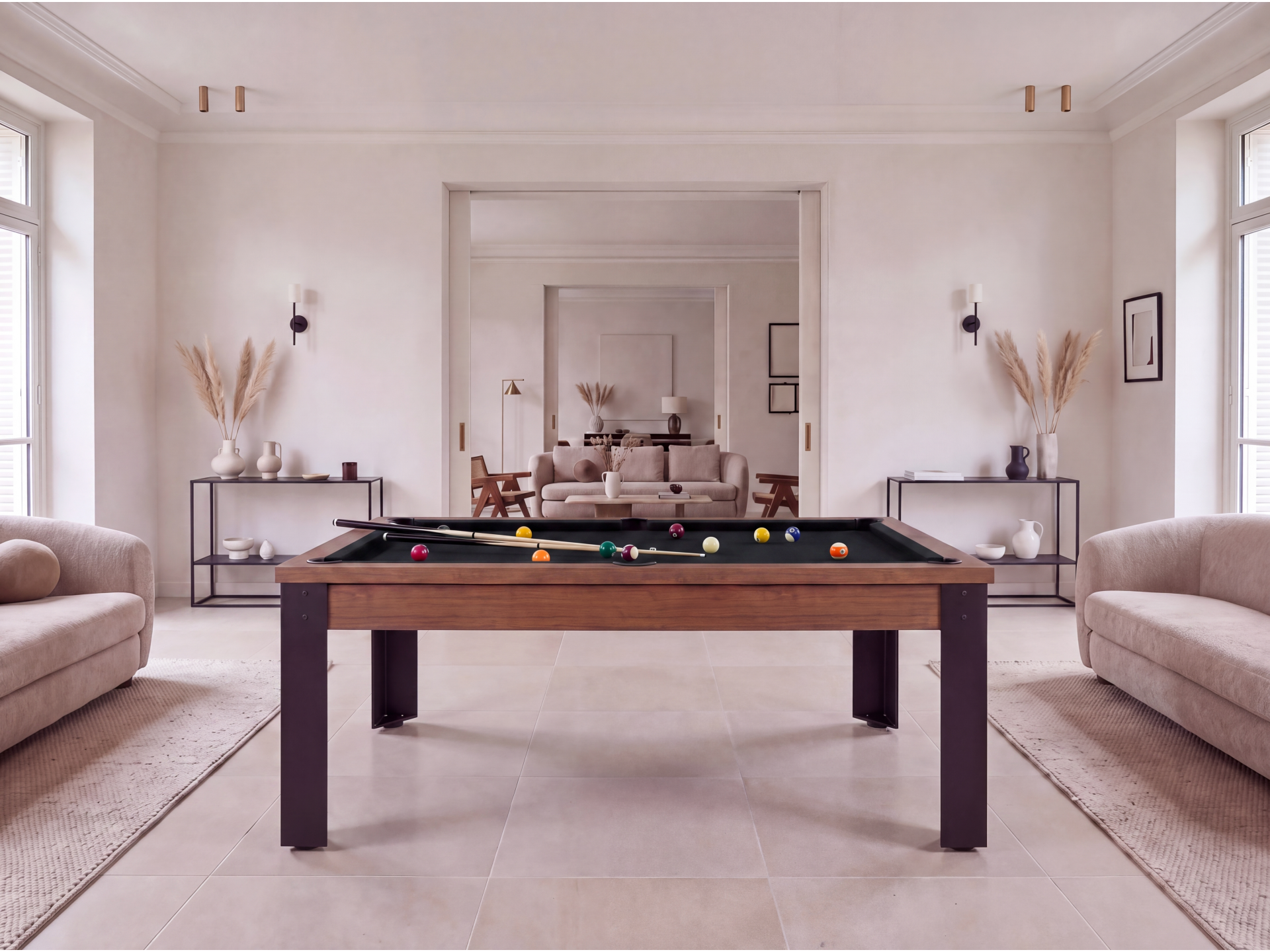 Table billard convertible, pieds métalliques couleur aux choix